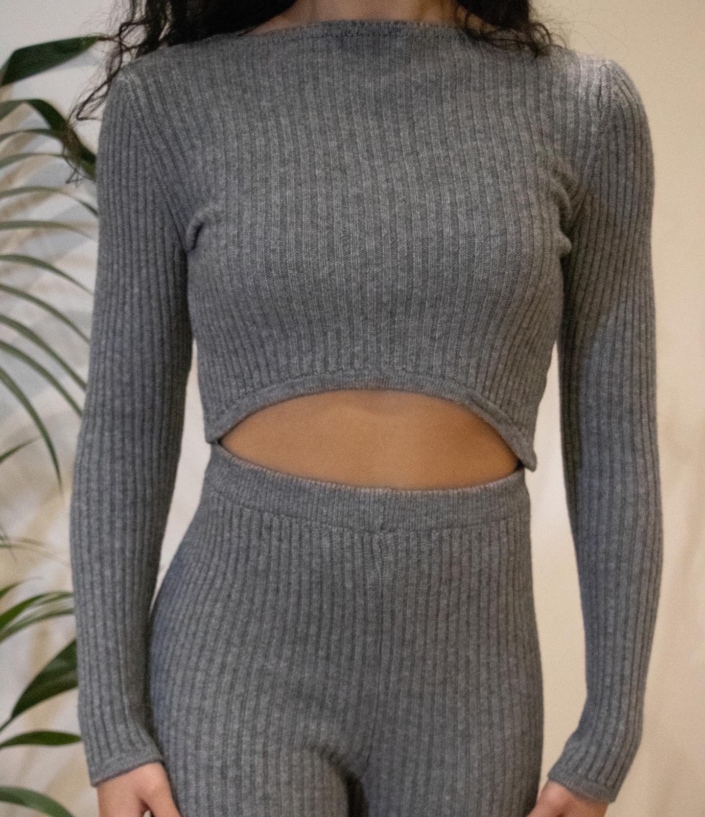 Grey Rib Knit Loungewear Set